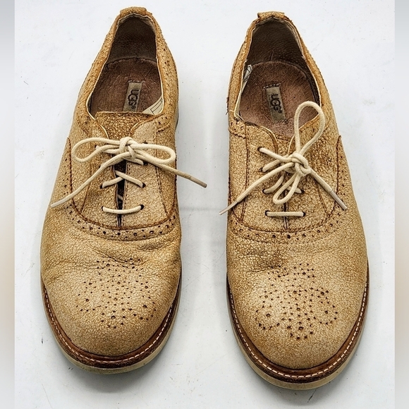 UGG CAELYN TAN SUEDE LEATHER OXFORD SHOES SIZE 7 - Picture 3 of 12